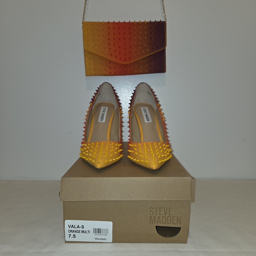 Steve Madden Orange Multi Spiked Heels and Clutch